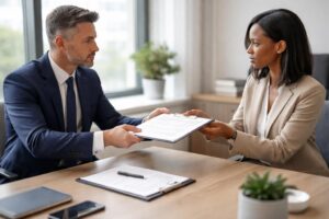 modèle de lettre pour une remise en main propre avec signature de décharge, garantissant la preuve de réception sécurisée et officielle.